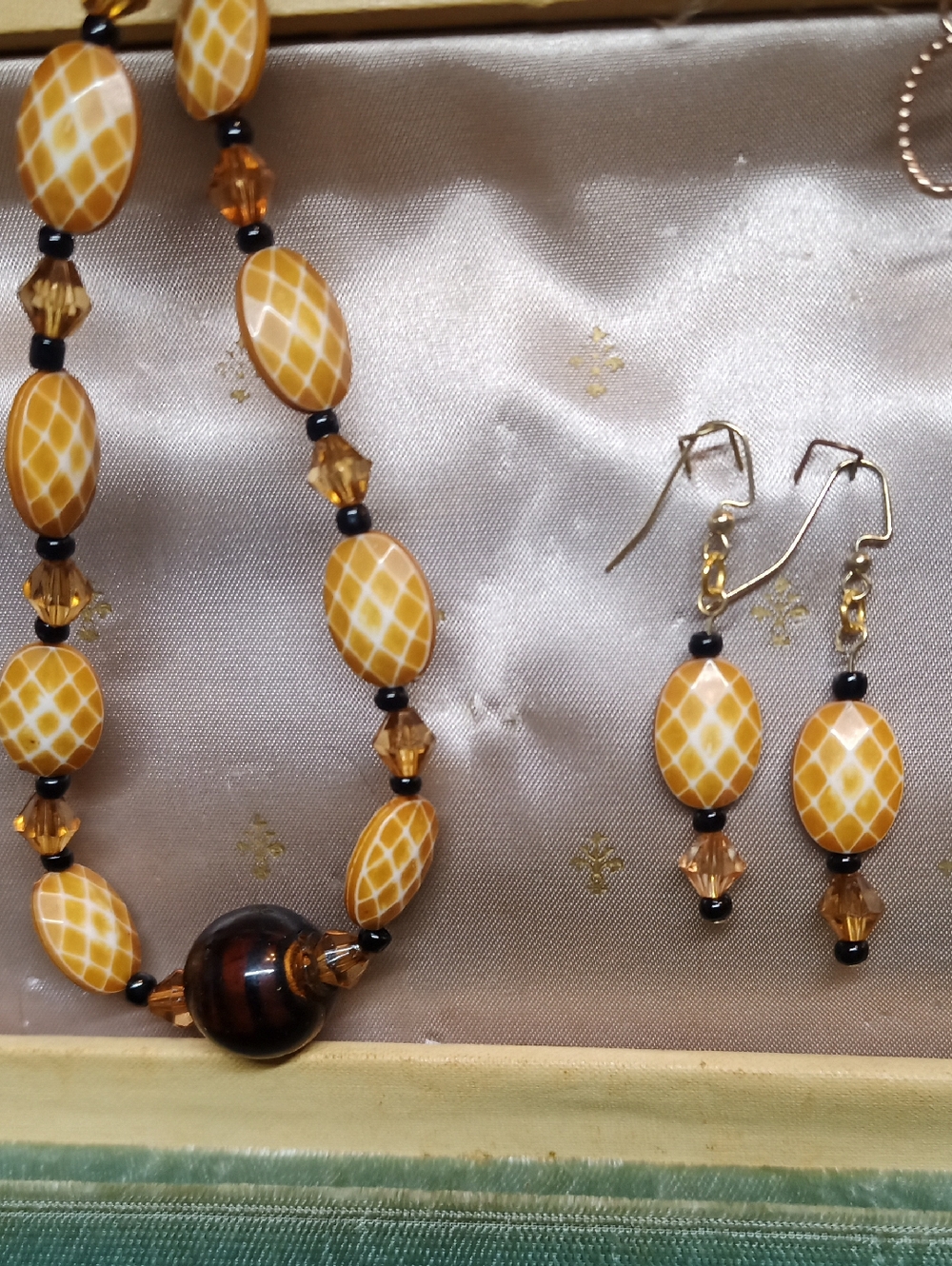 Yellow Geometric Bead Necklace and Earrings Set Glass Bead - Women Jewelry